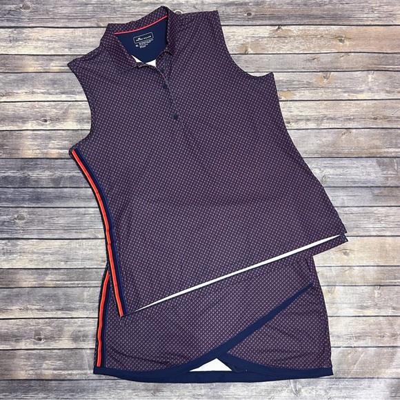 Peter Millar Navy Blue Red Orange Sleeveless Collared Polo Shorts Skort Set XL